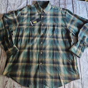 Roundtree & Yorke Mens Plaid Button Down Shirt XL Green Blue NWT